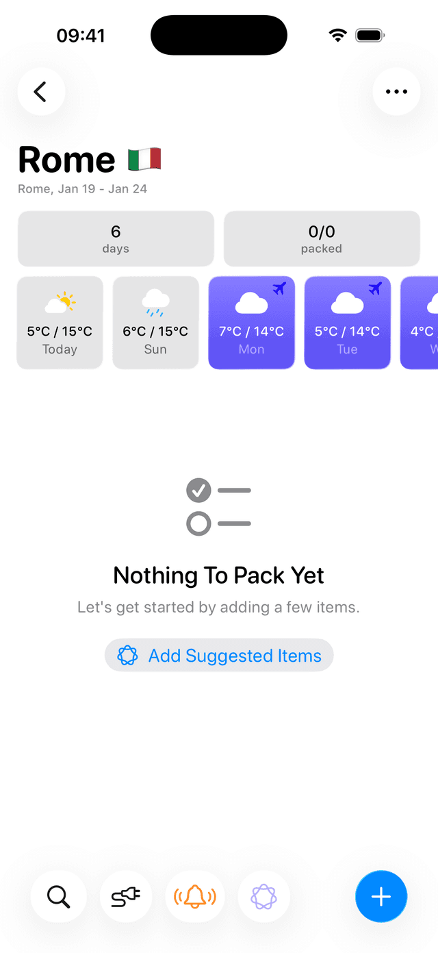 AI packing list suggestions in Pack, Repeat